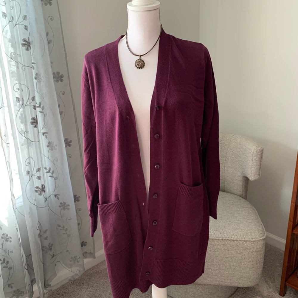 Denim&Co Deep Purple Cardigan Sweater